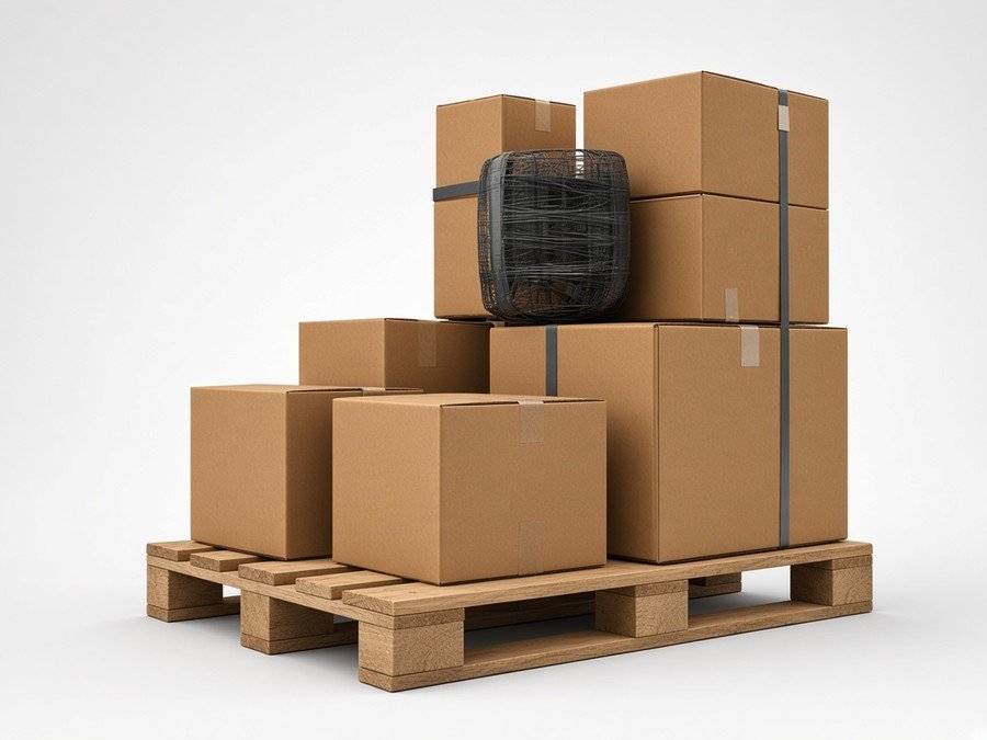 Cardboard boxes stacked on a wooden pallet